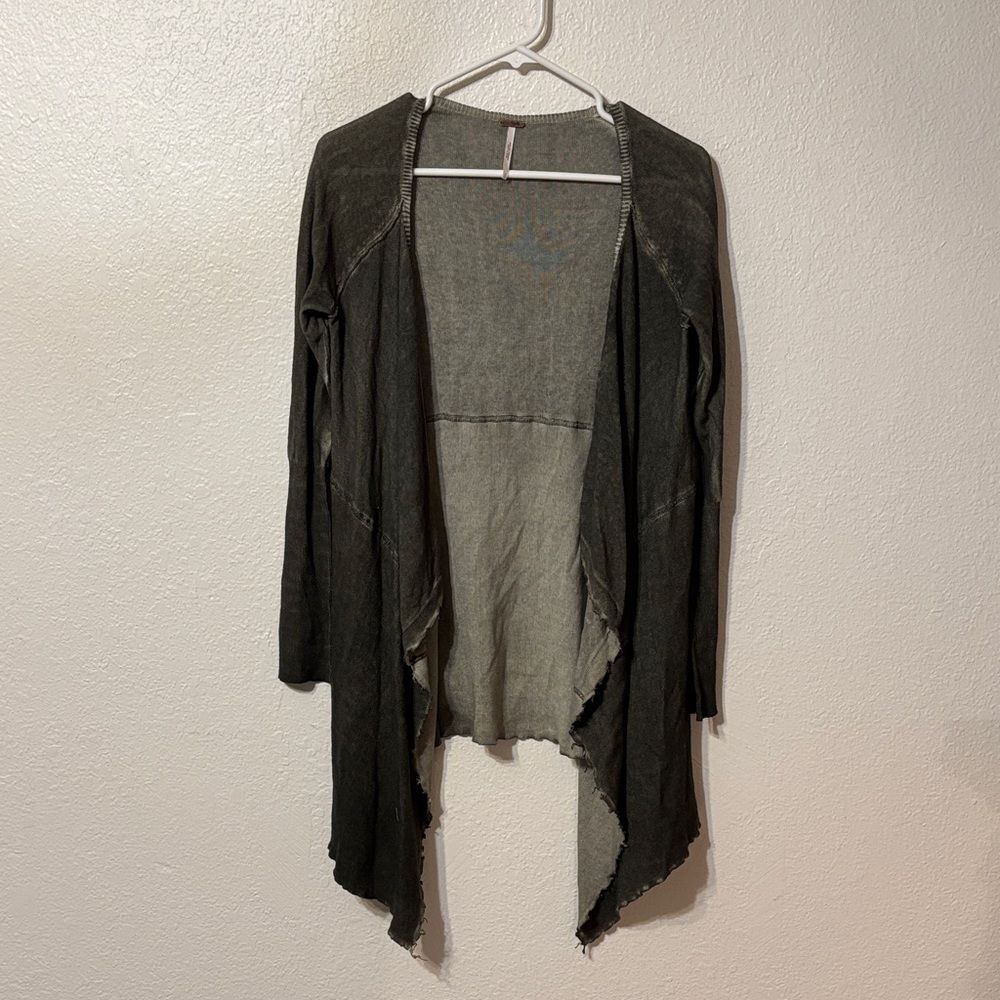 Free People Overdyed Open Front Waterfall Cardigan Small
